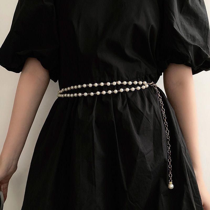 Vintage Three Layer Pearl Waist Chain For Women Stylish Dress Accessory Belt