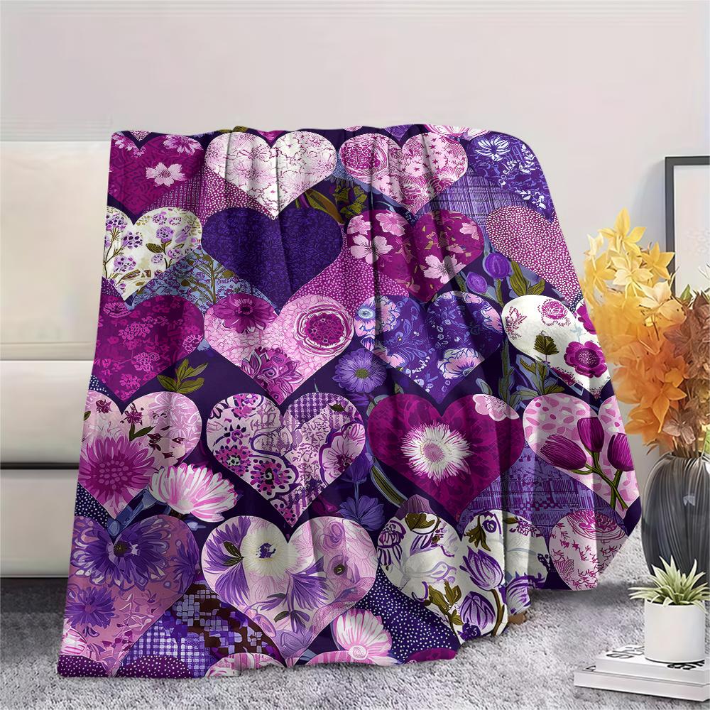 purple heart Print Flannel Blanket,High quality Comfortable for All Seasons,Home Decor,Warmth and Comfort,Perfect for Christmas Gifts