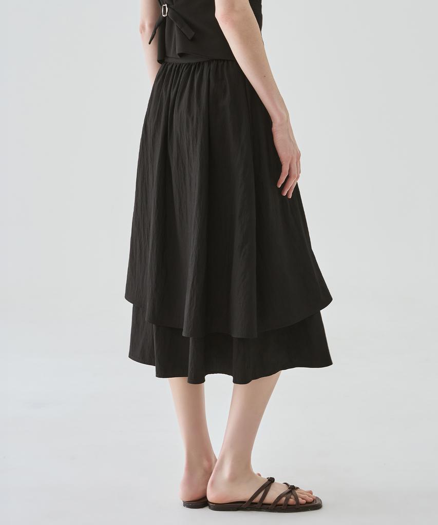 Deuloupisumeon Layered Shirred Long Flare Skirt [Ivory]