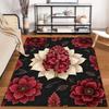 Luxury Floral Carpet with Red and White Flowers On Black Background Suitable for Use As an Anti-slip for Living Room Bedroom Sofas