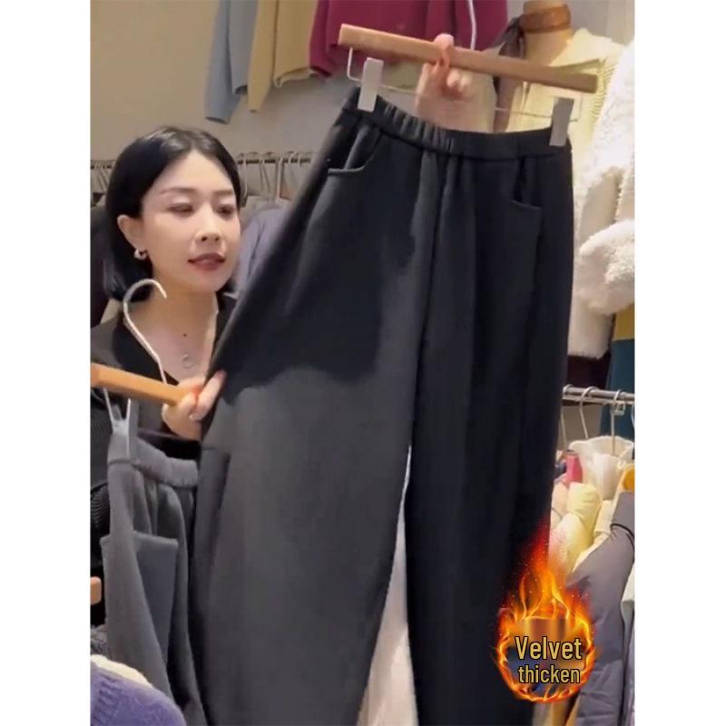 

Gray Plus Velvet Thickened Women s Winter Pear Shape Sweatpants, Nine-Point Curved Blade Design. XL