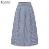 ZANZEA Elegant Women Striped Zipper Casual Long Swing Skirts