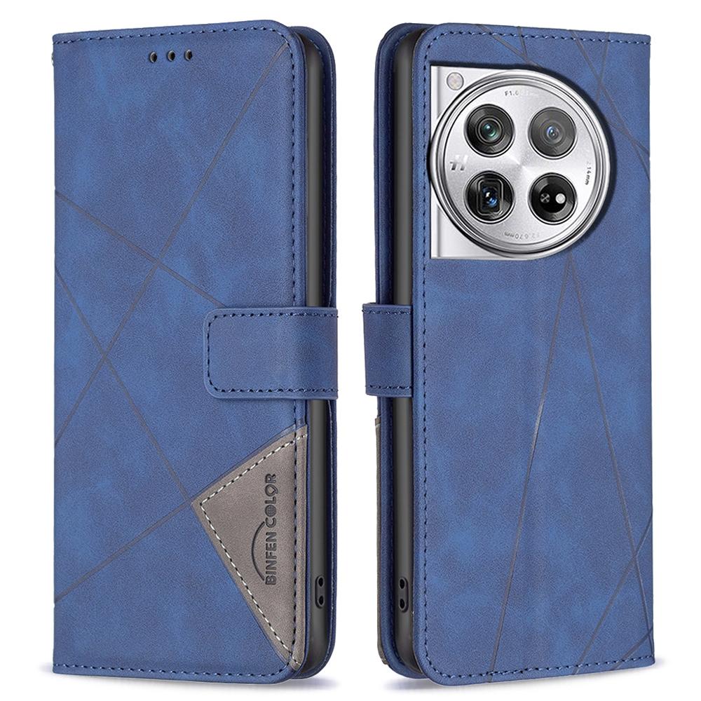 

BINFEN COLOR For OnePlus 12 5G Phone Cases Wallet Stand Geometry Imprinted Leather Cover Blue