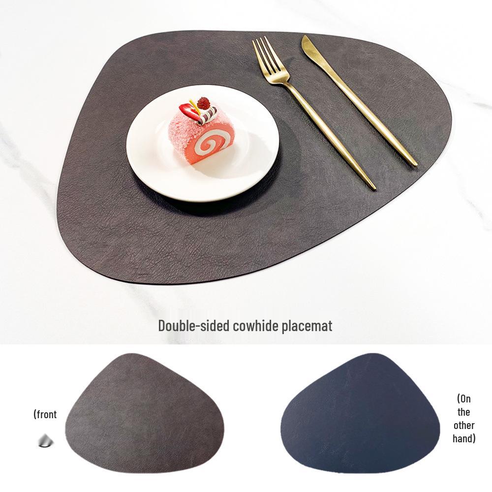 Nordic Cowhide Teardrop Leather Placemat, Double-Sided, Non-Slip PU Heat Insulation for Dining Tables