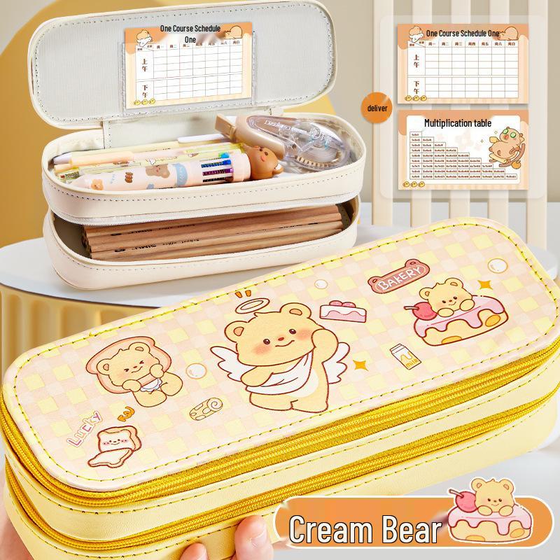 Large Capacity Double Layer Pencil Case - Cute, Stylish Canvas Stationery Box for School Students