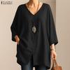 ZANZEA Women Casual V-Neck Loose 3/4 Sleeve Solid Blouse