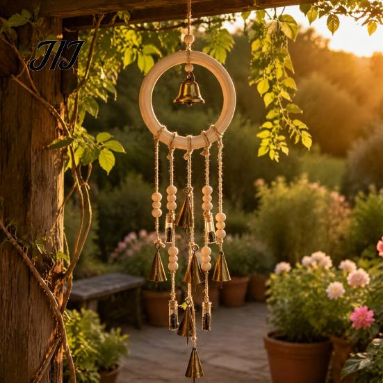 Unique Holiday Gifts for Friends Vintage Metal Wind Chimes with Bells And Wishing Bottle, Rustic Witch Artistic Door Decor Wood Ring, Bohemian