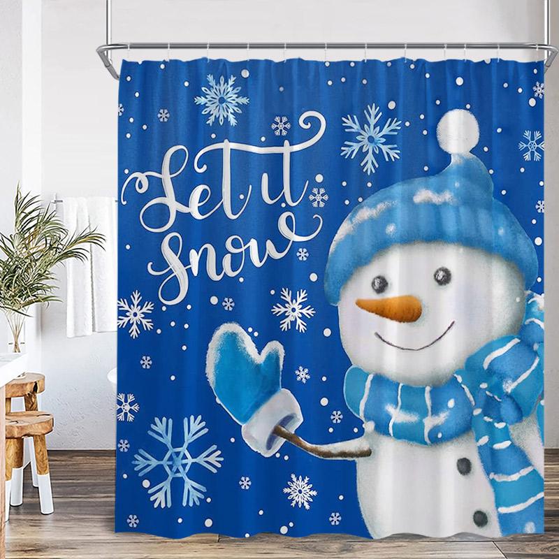 Funny Snowman Shower Curtain Silver Pine Branches Winter Forest Cedar Red Truck Elf Christmas Bath Curtains Home Bathroom Decor
