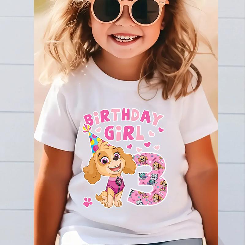 Süßes PAW Patrol Zahlen-T-Shirt Cartoon Mädchen Kleidung Kurzarm Sommer Kleinkind Baumwolle Geburtstag Kinder Outfit Outdoor Kleidung Geschenke