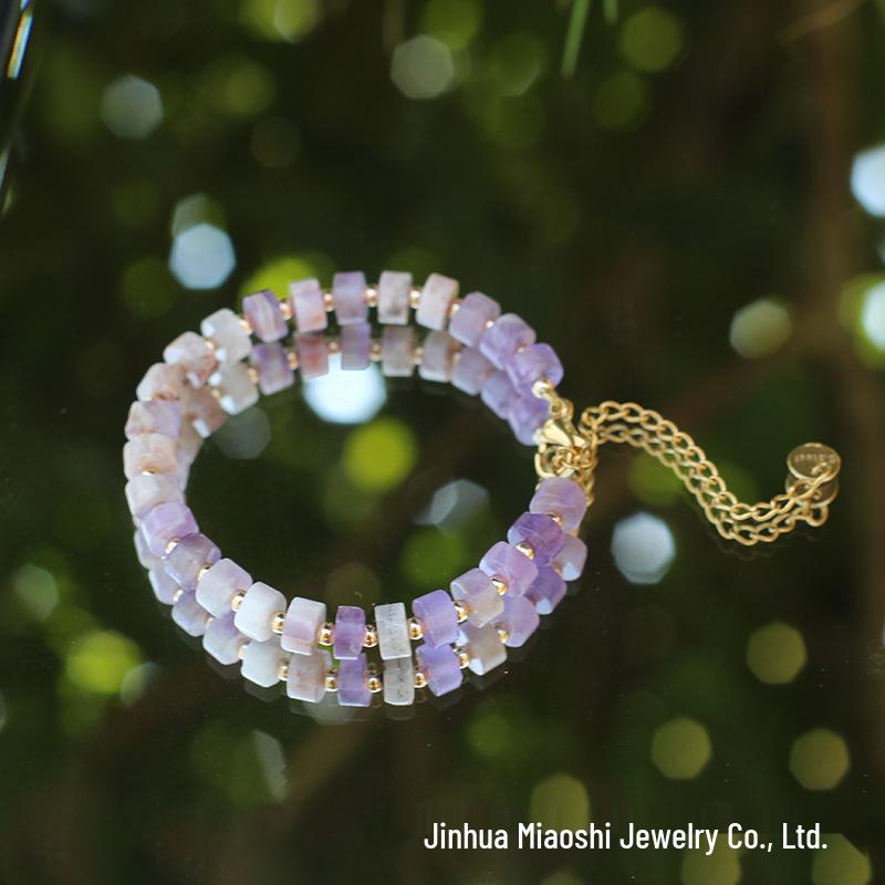 Bransoletka z kryształu ametystu - Damska, regulowana, ze stali nierdzewnej, z zapięciem typu homar