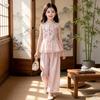 Girls' Summer Hanfu Sleeveless Top & Wide-Leg Pants Set