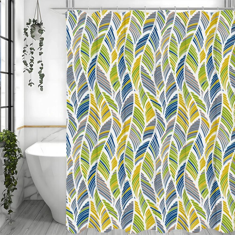 Modern Creative Leaf Shower Curtain, Bathroom Decorative Shower Curtain, Waterproof Shower Curtain with Hooks