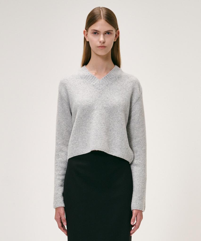 KEI CURRENT Boucle V-Neck Sweater_Light Gray