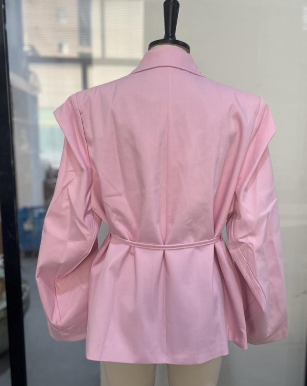 2025 Korean Style Tie-Waist Padded Shoulder Blazer Jacket for Spring/Autumn