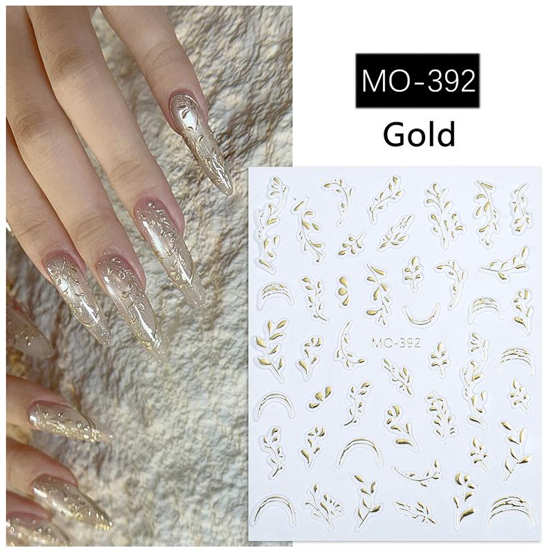 3D Back Glue Nail Stickers Gilded Leaf Transfer Slider Nail Art Decoration Beauty Nail Decals