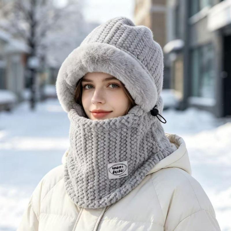 Autumn and Winter New Scarf Integrated Pullover Hat Women's Cold and Windproof Lei Feng Hat Warm Plush Ear Protection Outdoor Hat