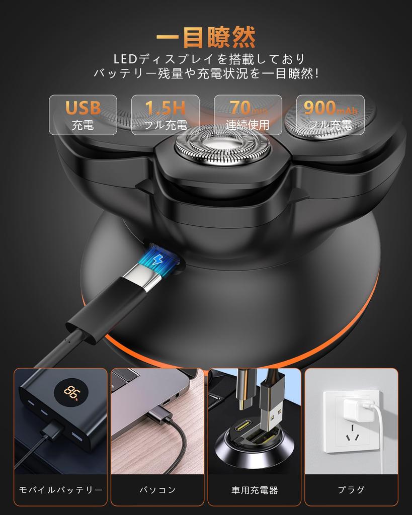 MAXGROOM Electric Shaver with 7D Magnetic Detachable 7000 RPM IPX6 Rotary LED Perfect Day Gift Men's Skinhead, High-Speed Motor, Waterproof, Wet/Dry