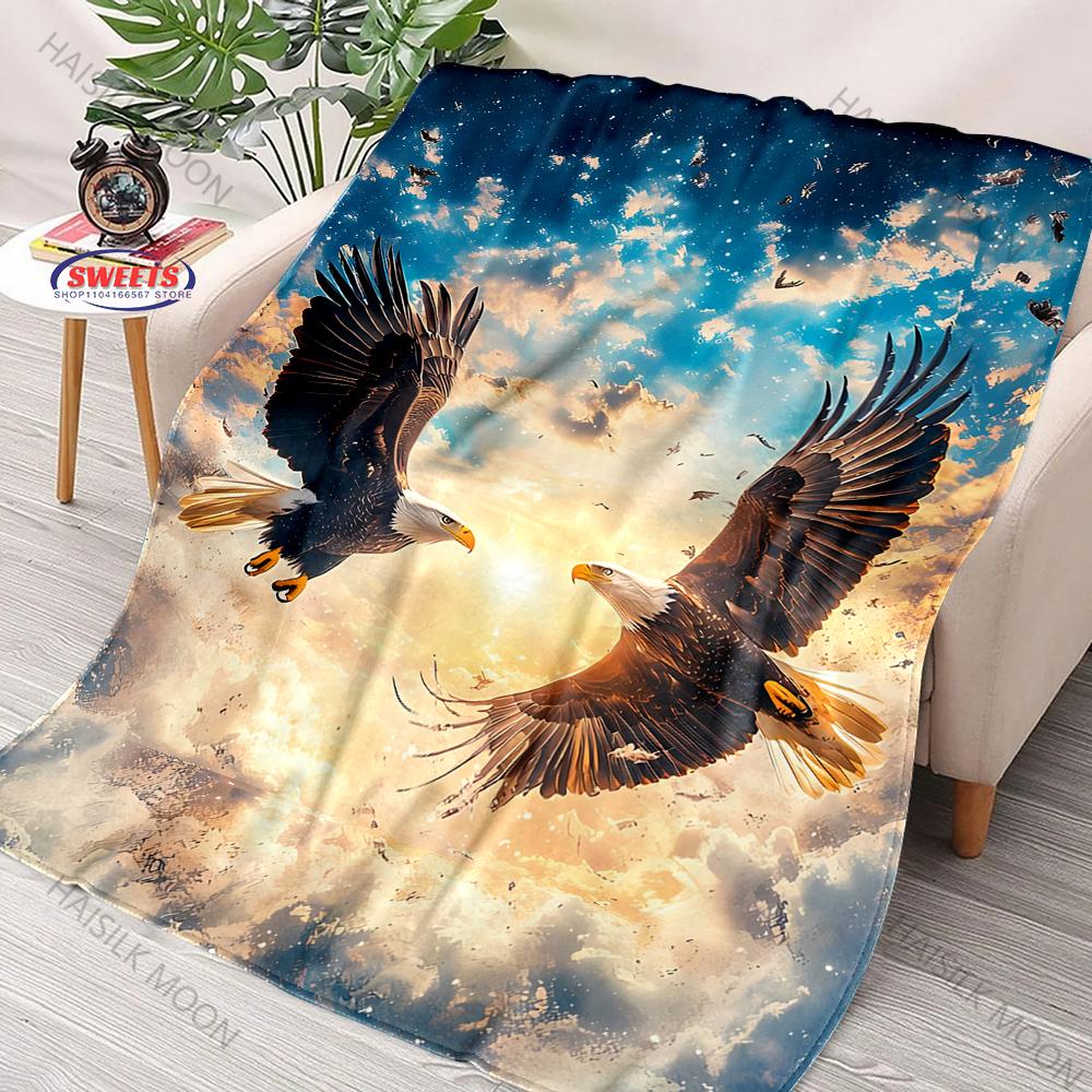 6 Sizes Classic Bald Eagle Print Soft Cozy Flannel Blanket Decor for Couch Sofa Bed Travel Camping Next Day Shipping Great Gift