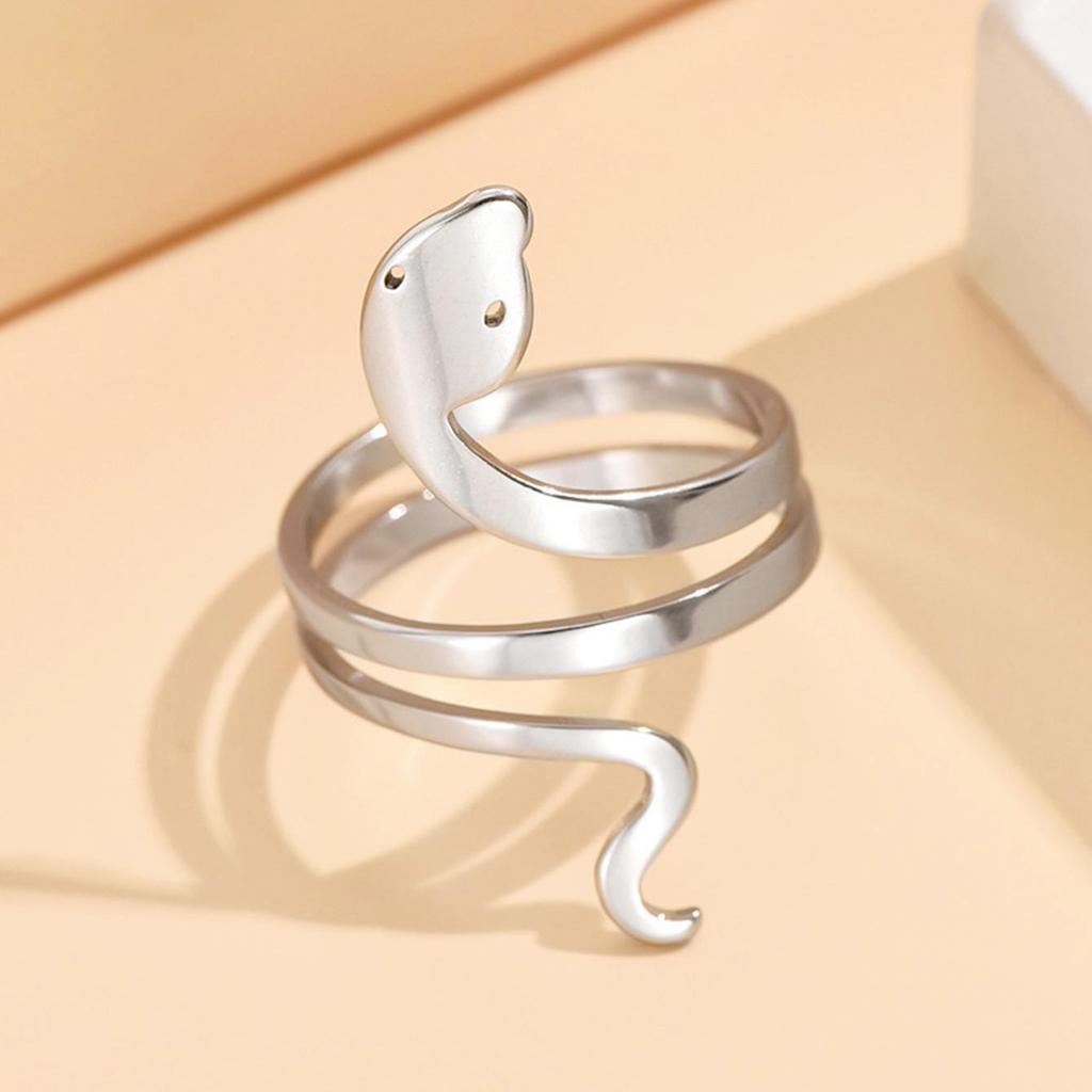 Trendy Snake-Shaped Stainless Steel Double Ring - Hip Hop Punk Style