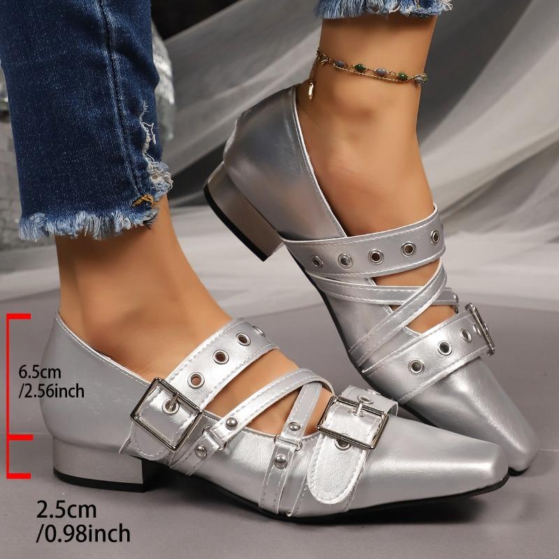 Mary Jane Shoes 2025 Autumn New Vintage Small Square Toe Studded Belt Buckle Soft Sole Low Top Single Shoes