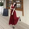 French vacation style red backless sexy sleeveless suspender dress large size thin fairy waist long dress Zixia