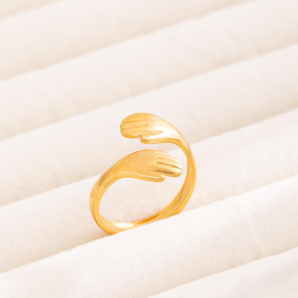 Embrace Stainless Steel Titanium Colorfast Open Ring Vacuum Electroplated 18k Gold Index Finger Ring
