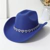 Fashion Breathable Jazz Knight Hat Heart-Shaped Diamond Solid Color Cowboy Hat Wide Brim Sun Hat For Men Women