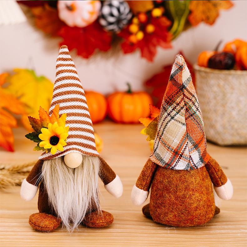 1 piece of Thanksgiving decoration bedroom no face doll goblin Harvest Festival sunflower maple leaf Rudolf dwarf  wall decor