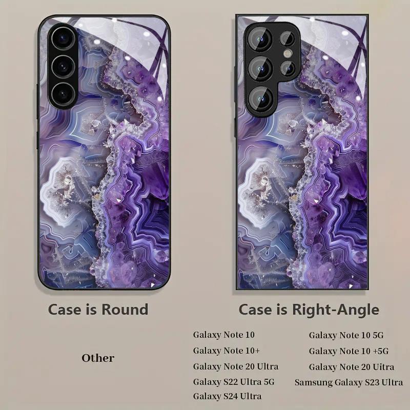 Fantasy Purple Pattern Glass Phone Case Suitable for Samsung Galaxy S26 S25 S24 S23 S22 S20 FE Ultra Plus Anti Drop Back Cover