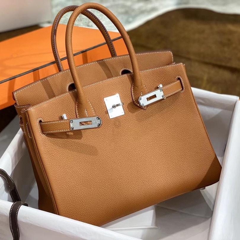 

Togo Leather Safi Line Platinum Bag Calfskin Litchi Pattern Handbag Bag Lock Buckle Women s Bag 25x13x20cm коричневый