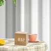 Wood Cube Voice Control Alarm Clock Bedside Table Square Clock Multipurpose for Children Bedroom Dormitory