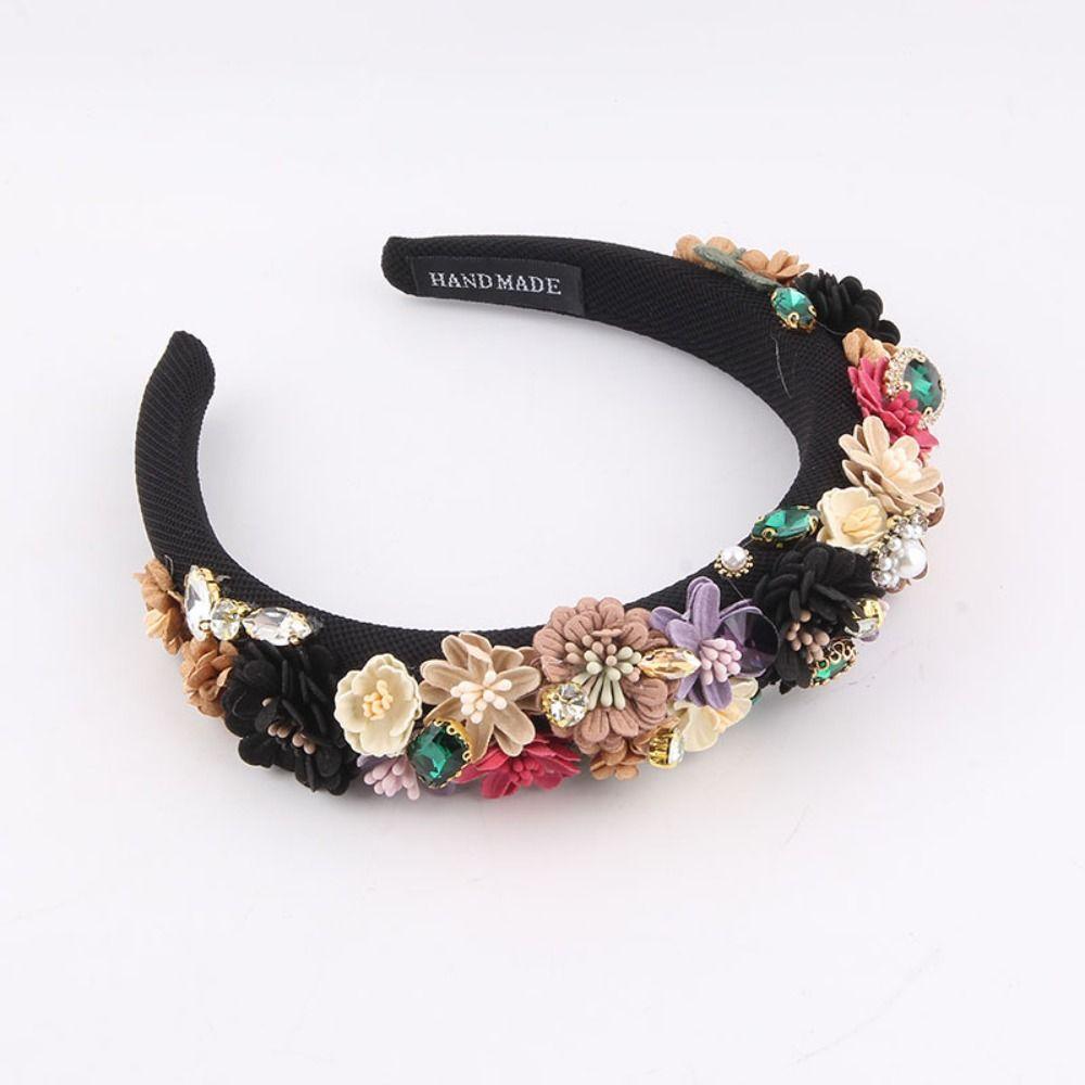 Handmade Sponge Dried Flower Headband Rhinestone Flower Hair Band For Women Girl