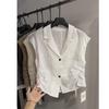 1116 summer new old money style retro linen waist V-neck cotton shirt women's short shirt shirt