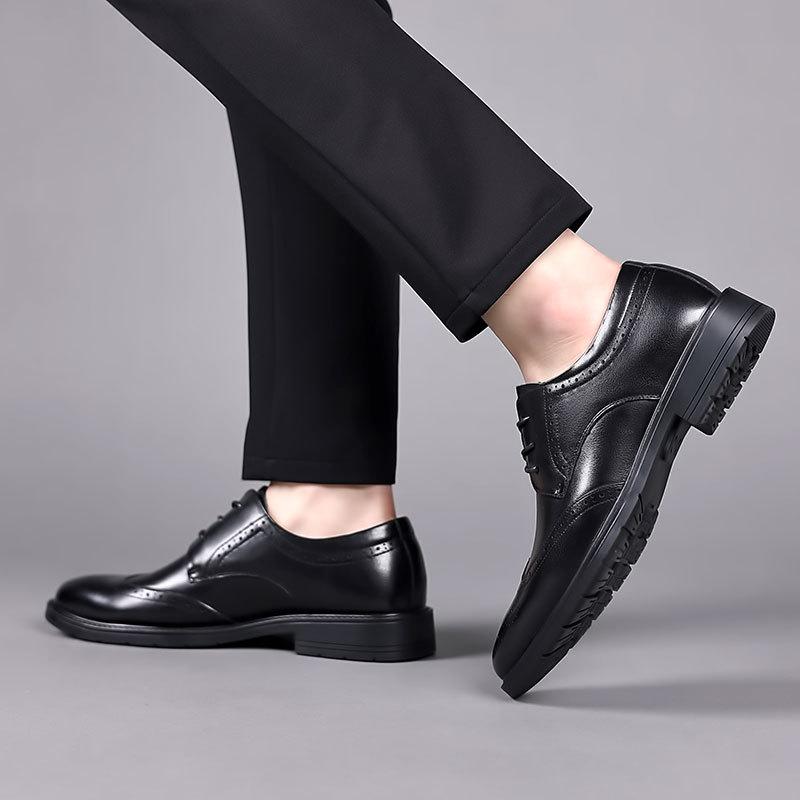 Leather shoes men's shoes leather high-end soft spring men's business dress suit leather shoes British style wedding shoes Brock shoes