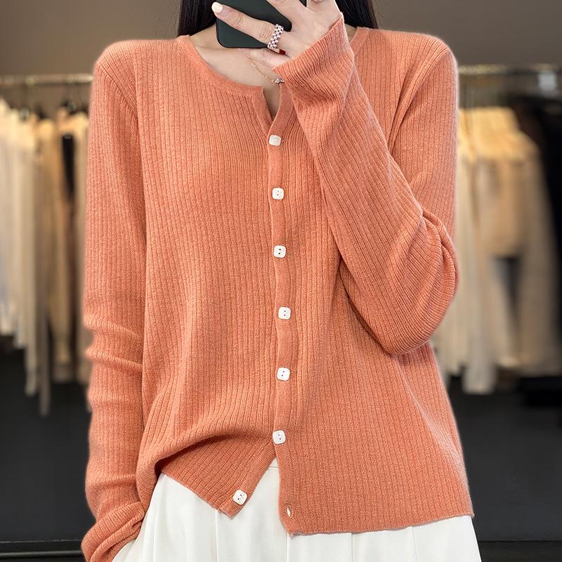 Women's Worsted Wool Cardigan: V-Neck, Lightweight, Loose Fit, Long-Sleeved, Sun-Proof, Spring/Summer Knit Sweater Jacket.