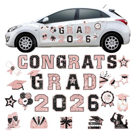 30Pcs Graduation Car Magnetic Stickers Waterproof Reusable 2026 Senior Grad Car Decorations Bumper Magnets for Refrigerator Metal Surfaces Party