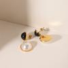 French Light Luxury Vintage Round Stud Earrings, Designer Obsidian Semi-circle Pearl Drop Earrings