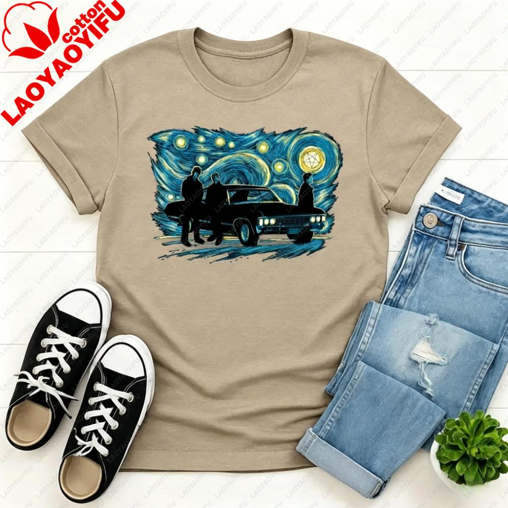 Supernatural Night T-Shirt Starry Night Winchester Bros Tee Hunter Life Gift Tshirt Sci-Fi TV Show SPN Fan Apparel Menunisex Top