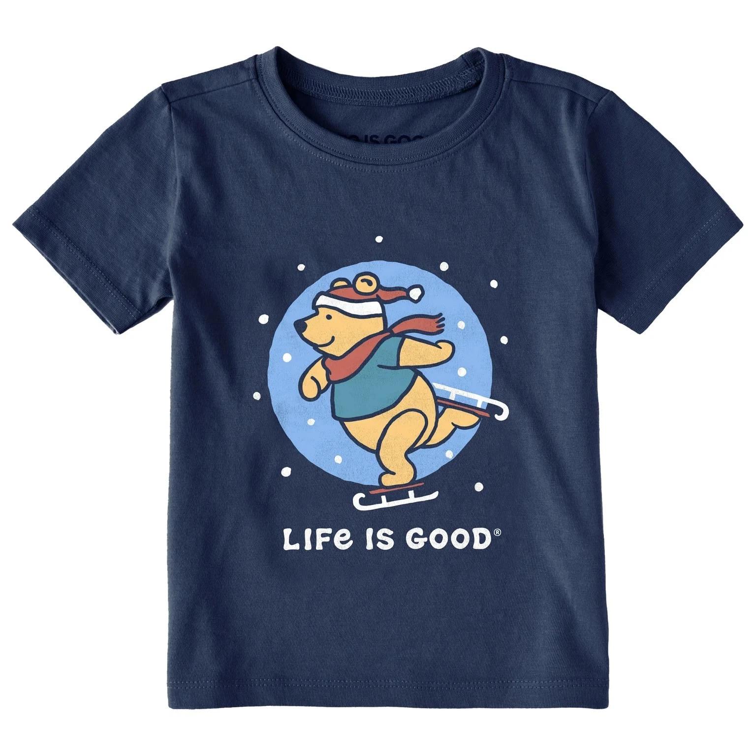 Life is Good. Toddler Winnie Ice Skating Short Sleeve Crusher Tee, Darkest Blue L