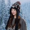 Weave Knitted Beanies Caps Jacquard Women Wool Cap Cute Ear Protection Cap  Women