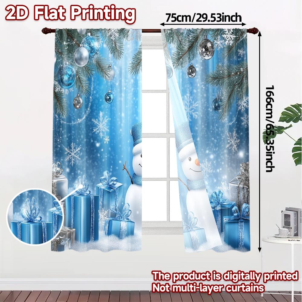 2pcs,Curtains Cute Snowman Christmas Gifts Snowflakes (3) Print Popular Curtains 100% Polyester Curtains Holiday Use for Kitchen