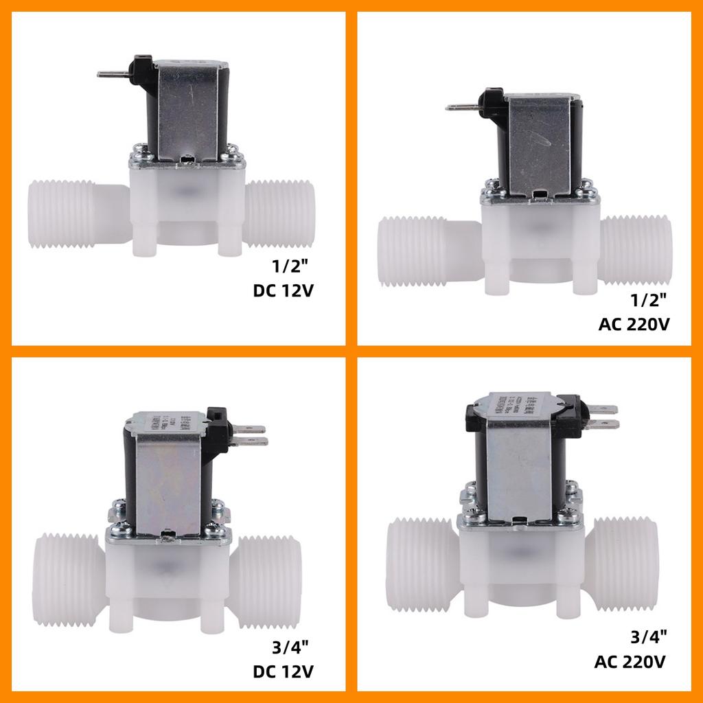 AC 220V/DC 12V Normally Closed Electric Solenoid Valve 1/2" 3/4" Male Thread Plastic Water Valve for 0.02-1mpa Pressure 1/10Pcs