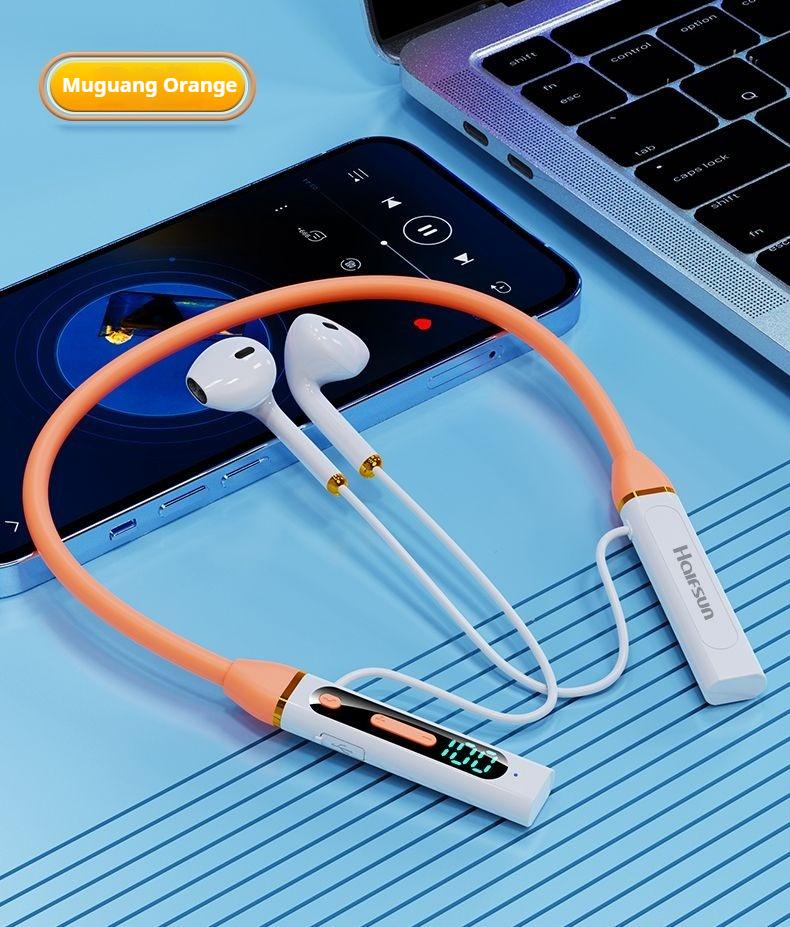 

Long Battery Life Bluetooth Earphones LED Surround Sound Wireless Headphones Sports Noise Reduction Neckband Headsets in HD Mic оранжевый
