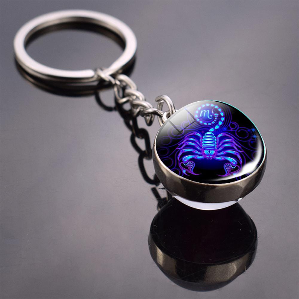 Women For Men Double Side Scorpio Zodiac Keychain Key Rings 12 Constellation Glass Ball Keychain