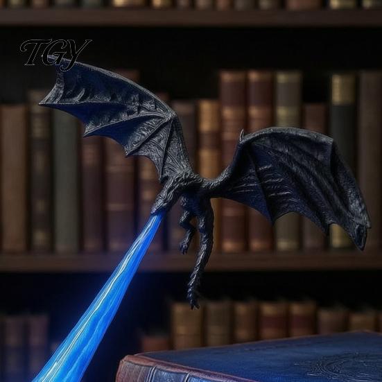 Scultura di Drago per Angolo Libreria Ufficio Luce, Decorazione Scaffale Fantastica Stampa 3D Soffiante Fuoco con Supporti per Libri Decorativi Fiamma Base Studio,
