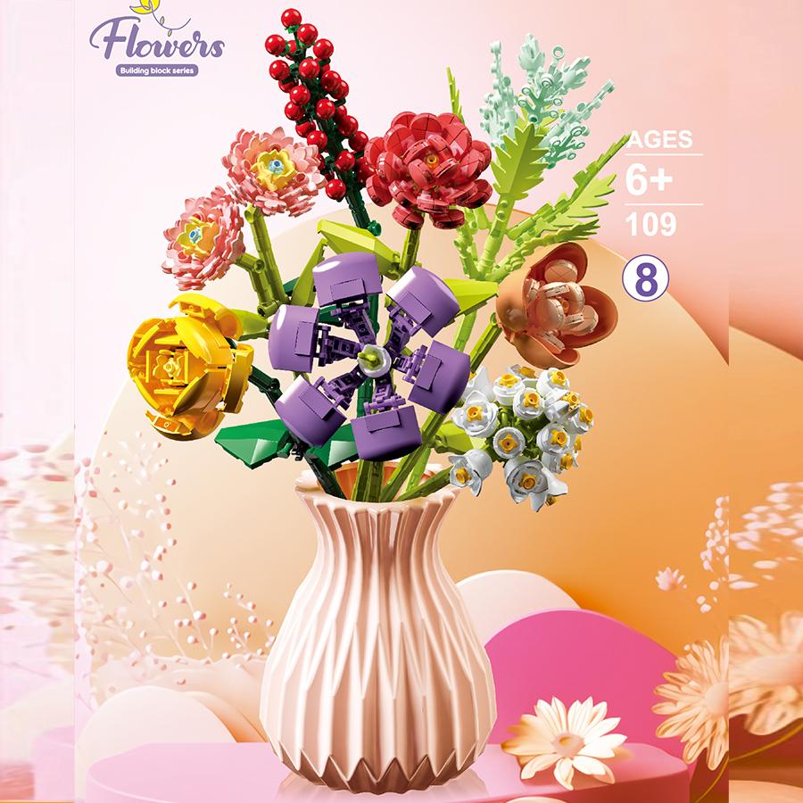 

Flower Bouquet Building blocks Eternal Flower Rose Sunflower Plant Model Bricks Set With Vase DIY Toys For Kids Children Gifts With Box