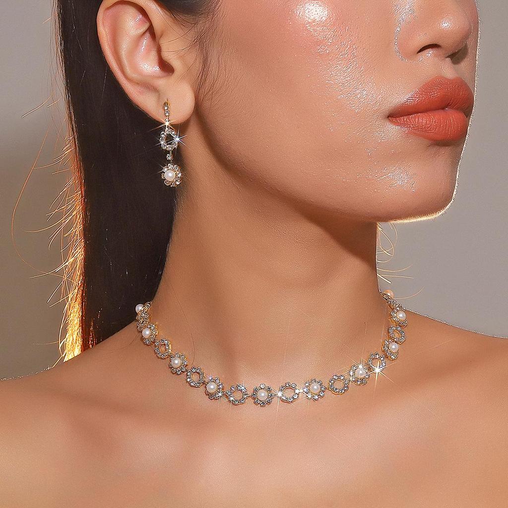 Luxury Rhinestone Necklace & Earring Bridal Set - High-End Wedding Jewelry Accessories
