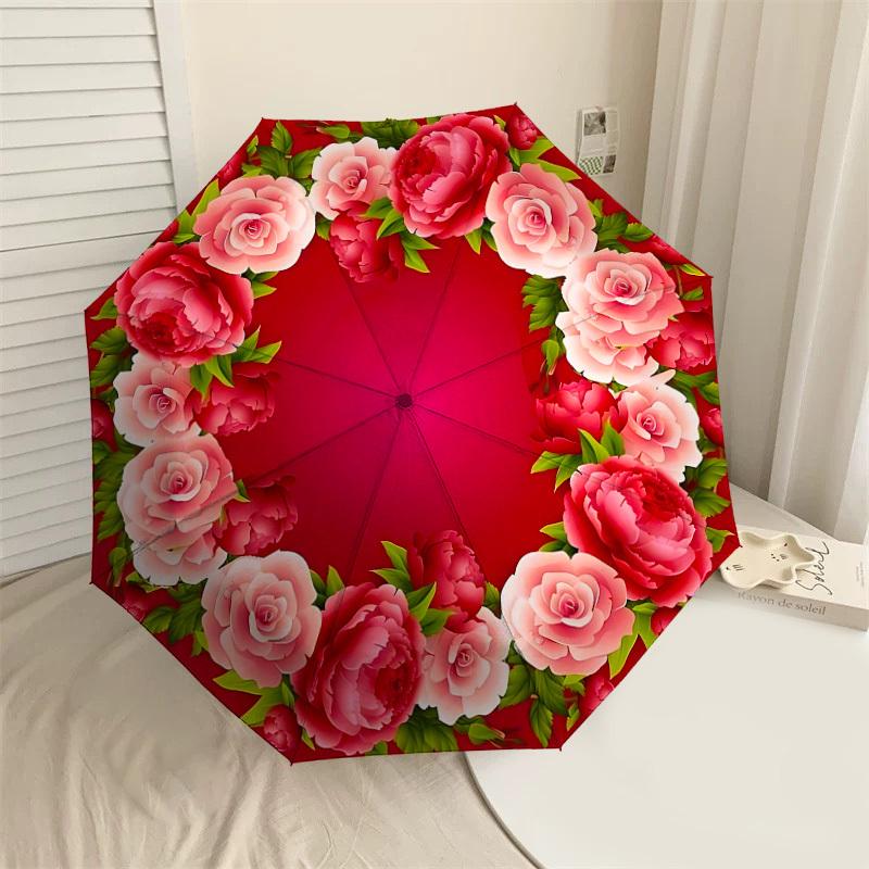

1PC Floral wreath Umbrella-8-Rib Reinforced, Automatic Open, Lightweight & Durable, Cute Fashion Accessory for Outdoor-T164