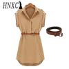 HNXC Women Fashion Casual Summer Loose Short Sleeve Belt Dress