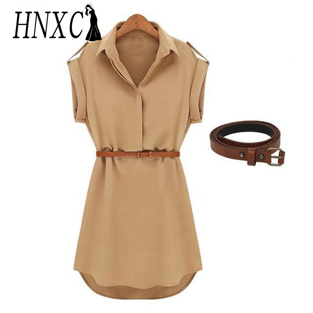 HNXC Women Fashion Casual Summer Loose Short Sleeve Belt Dress